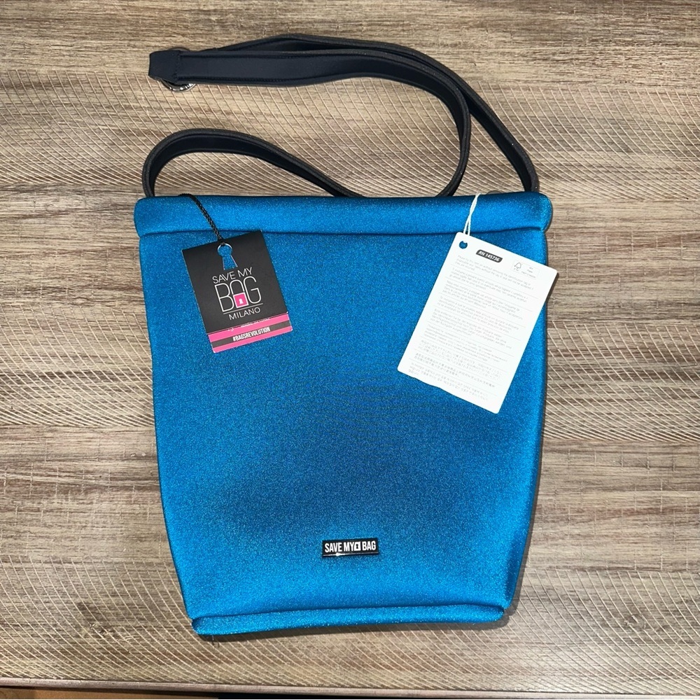 NWT Save My Bag T-Oilvia tote bag Metallics Blu Fondale - Picture 7 of 16